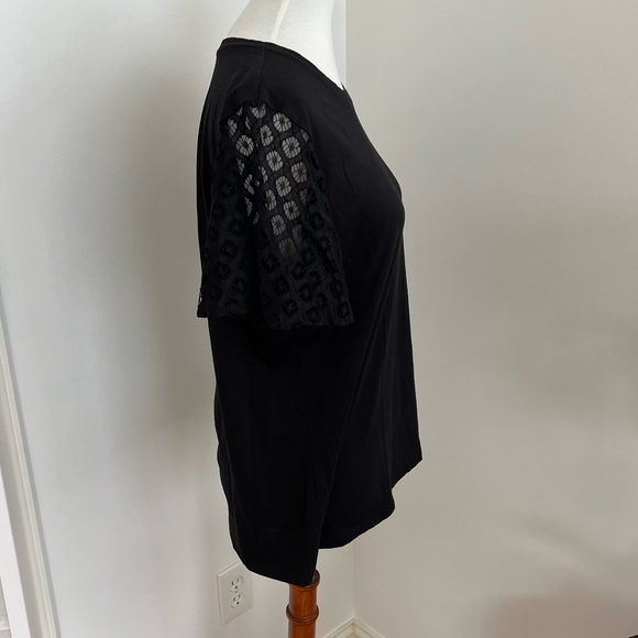 Crew Neck Black Tee with Detail Sleeves - Picture 2 of 4